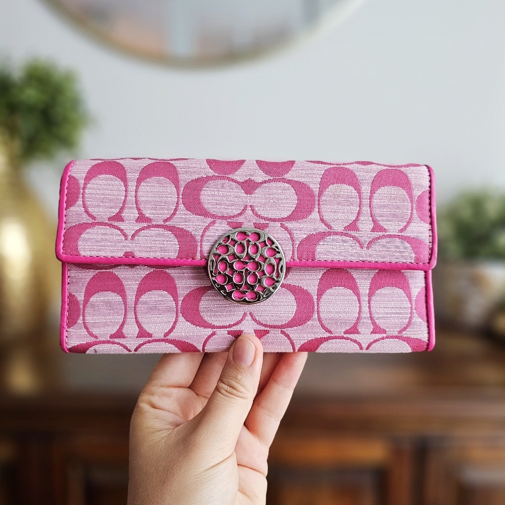 Authentic Coach Monogram Signature Pink Zip Wallet, Style F54630 MSRP: $250